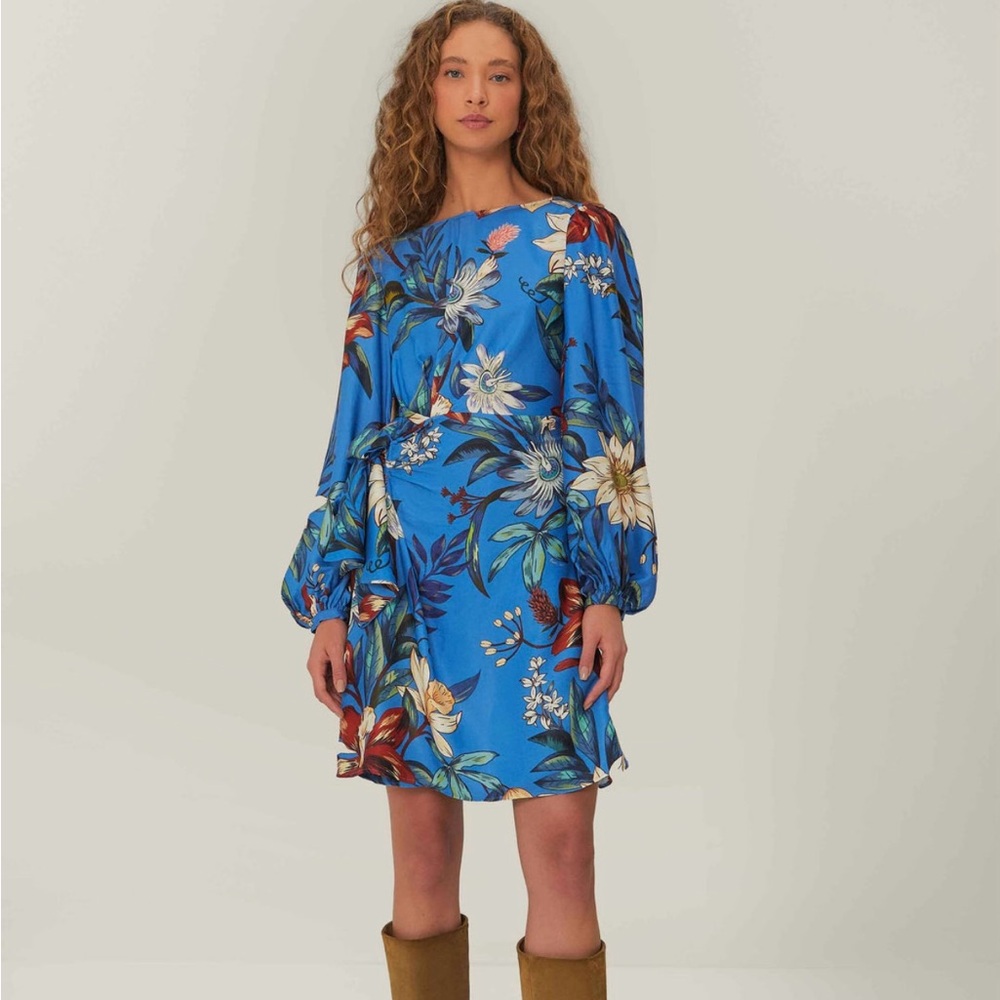 FARM Rio Vibrant Blue Floral Long Sleeve Dress